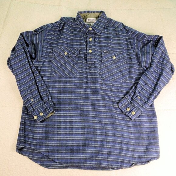 Columbia Blue Flannel Qtr Button Shirt X-Large - Picture 1 of 5